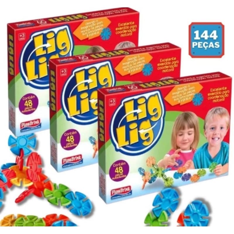 Brinquedo de Montar Encaixe Lig Lig 48 peças Didático Pedagógico Aprendizagem Educativo.