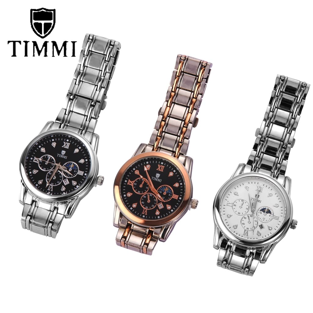 TIMMI+Caixa Relógio Masculino De Moda Casual Com Calendário De Quartzo E Pulseira De Aço Inoxidável Original