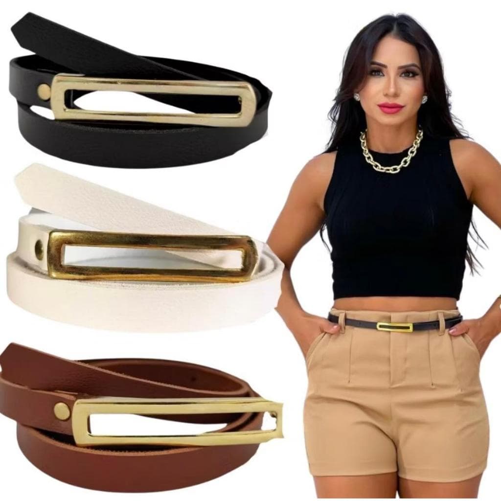 Kit 3pc/4pc Cintos Feminino Fino Retangular Para Vestido Short Calça Alfaiataria Fivela Alongada Dourado