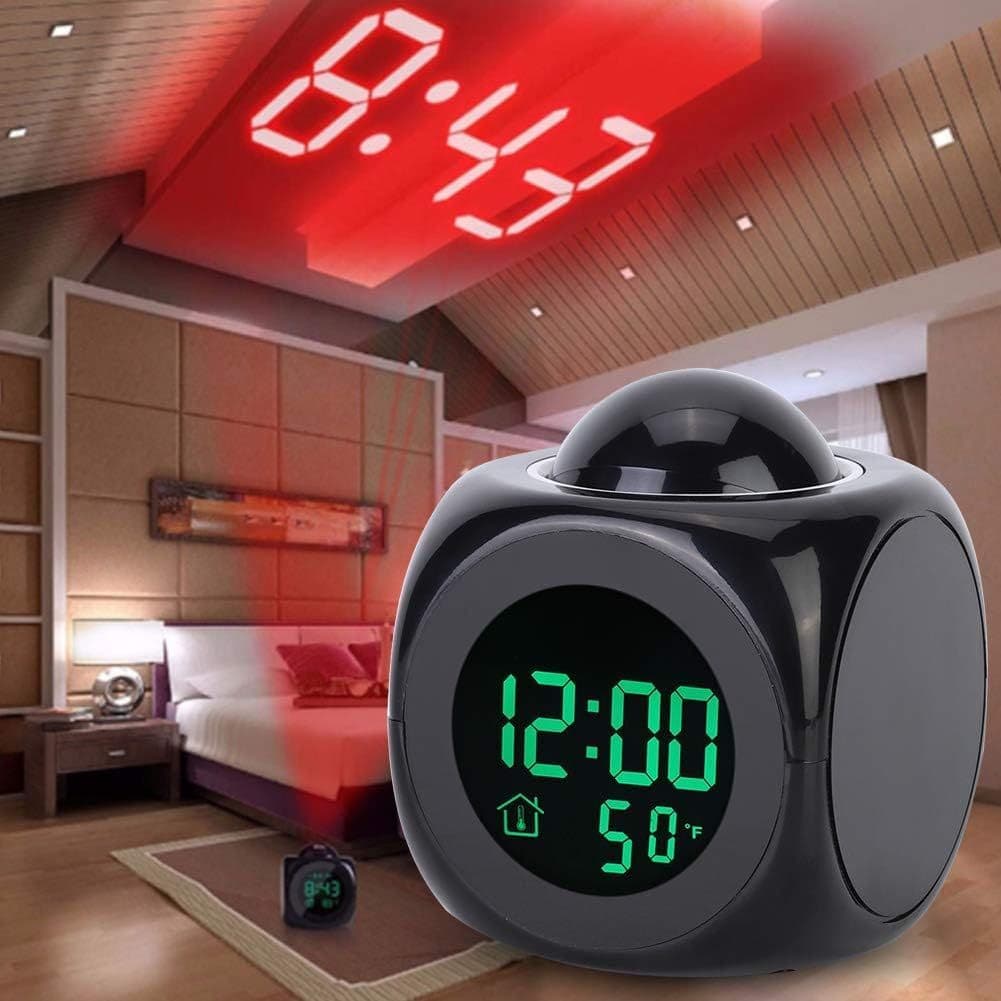 Relógio Projetor Portátil Teto Despertador LCD Digital Multifunções Projeção Alarme Temperatura De Mesa