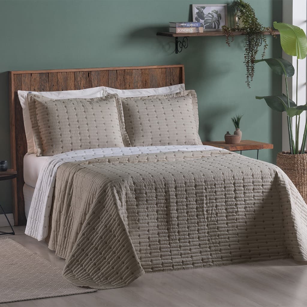 Cobre leito casal Queen Decor 3 peças Percal 200 fios bordado