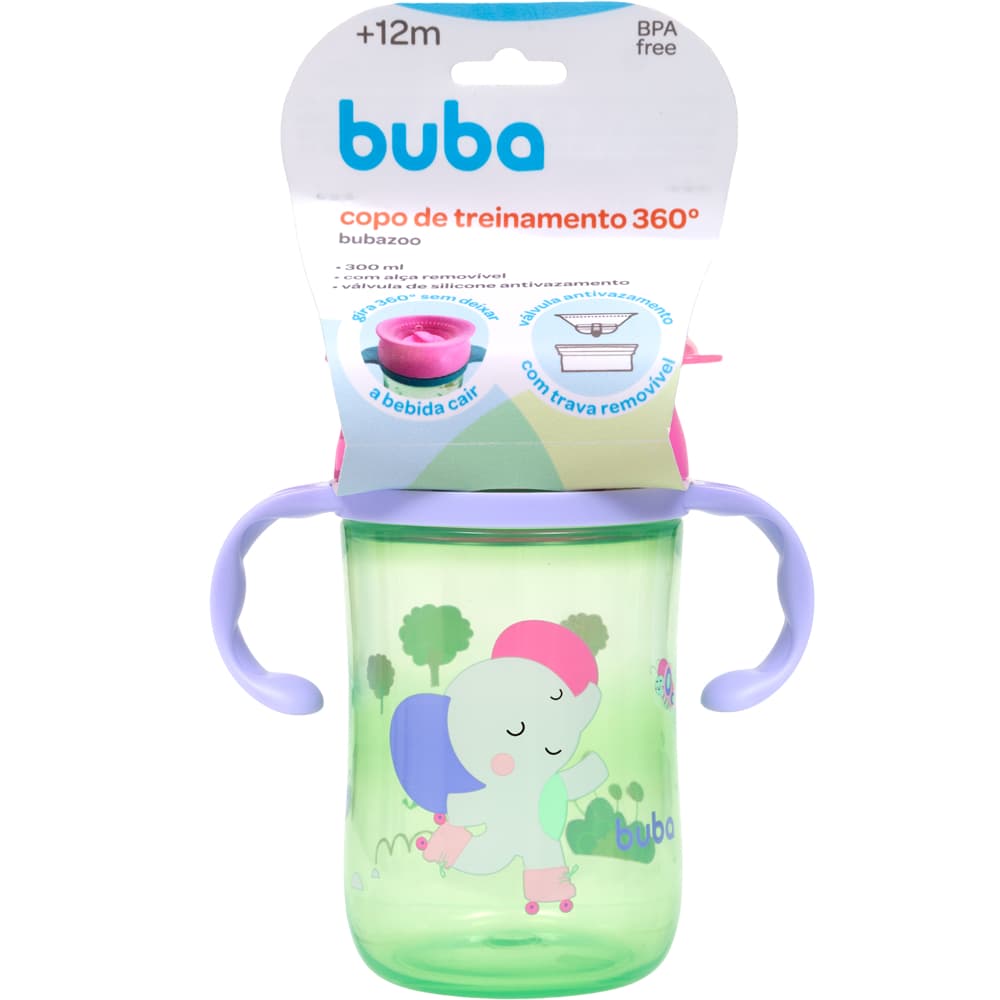 Copo de Treinamento BUBA com Alça Removível 360° - Zoo Elefante 300ml