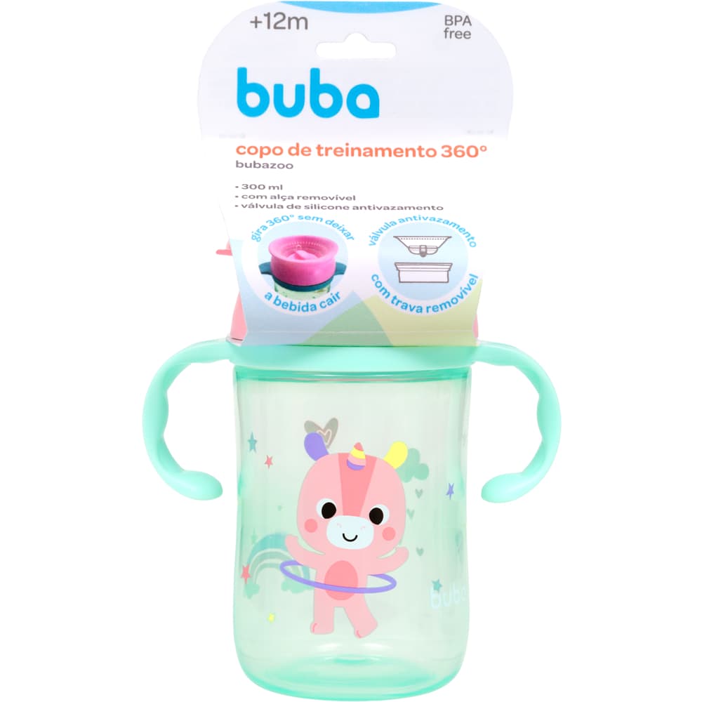 Copo de Treinamento BUBA com Alça Removível 360° - Zoo Unicórnio 300ml