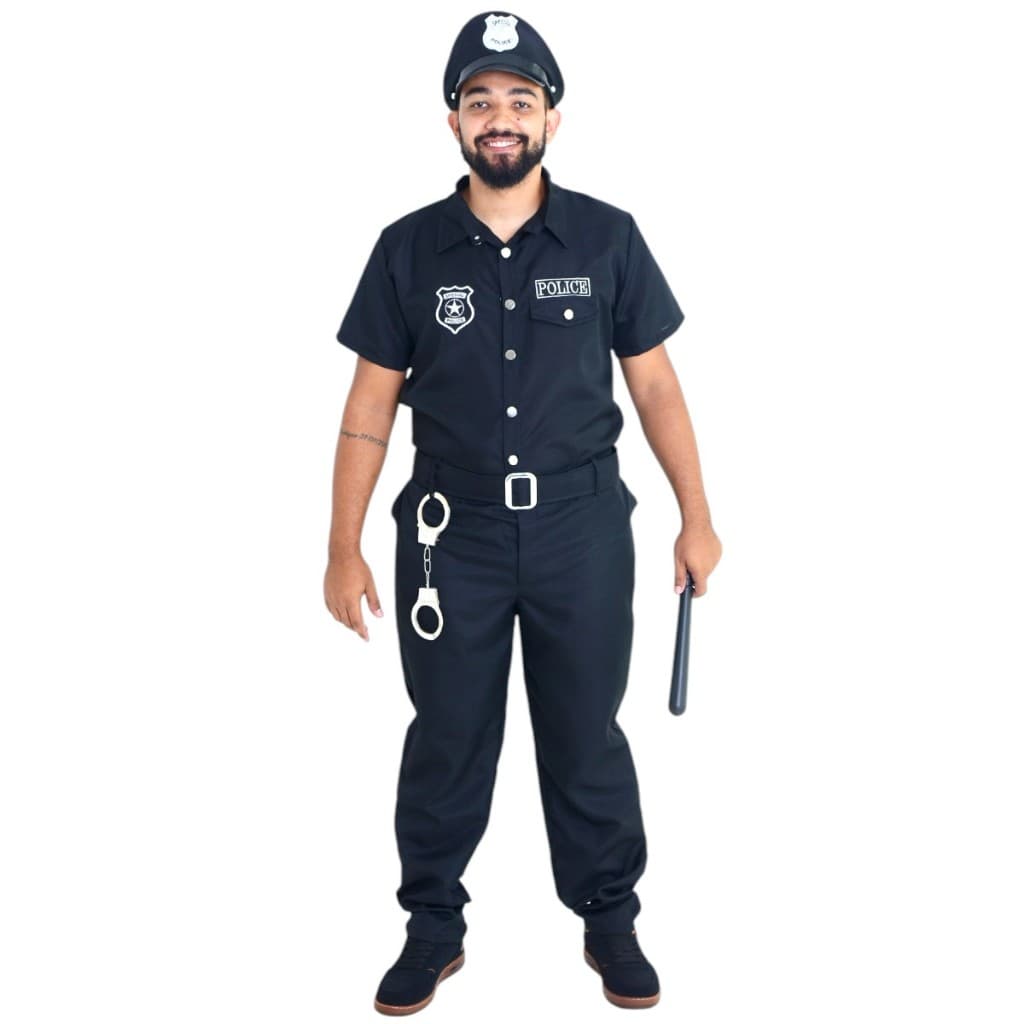 Fantasia Policial Masculina Adulto + Acessórios - Cosplay Polícia