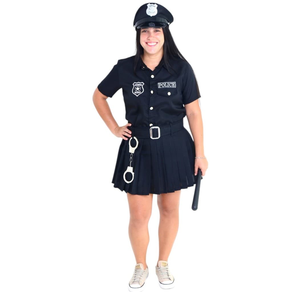 Fantasia Policial Feminina Adulta + Acessórios - Cosplay Polícia