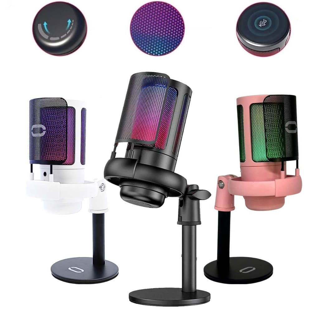 Microfone RGB Condensador USB Profissional Controle De Luz Gamer Para Jogos Podcast Plug And Play