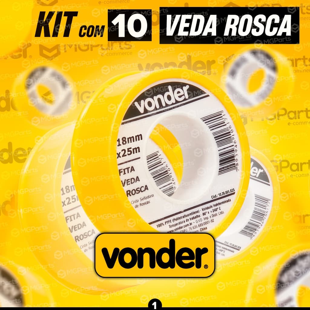 Kit 10 Fita Veda Rosca Vonder Profissional Hidráulica Vedação Cano Torneiras Original