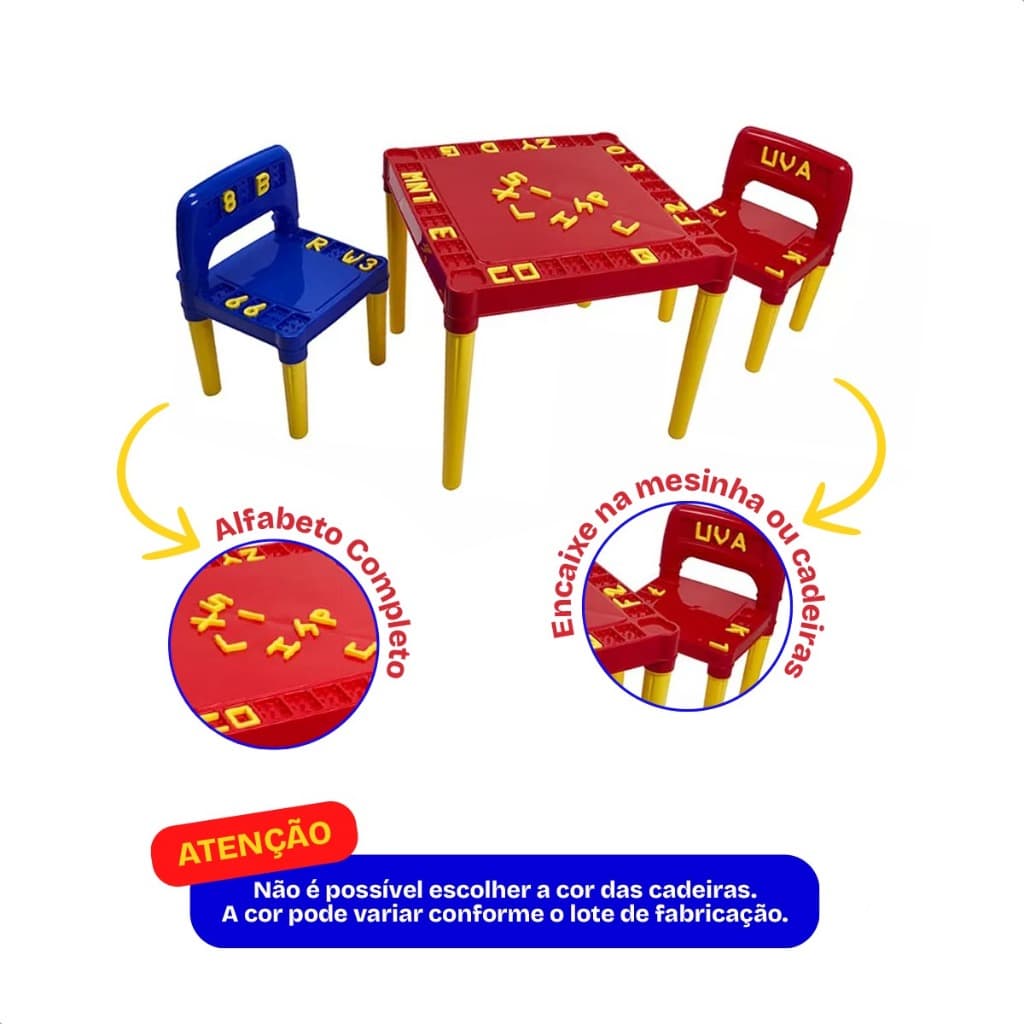 Mesinha Mesa Didática Infantil Com 2 Cadeiras Colorido Criança Menina Menino