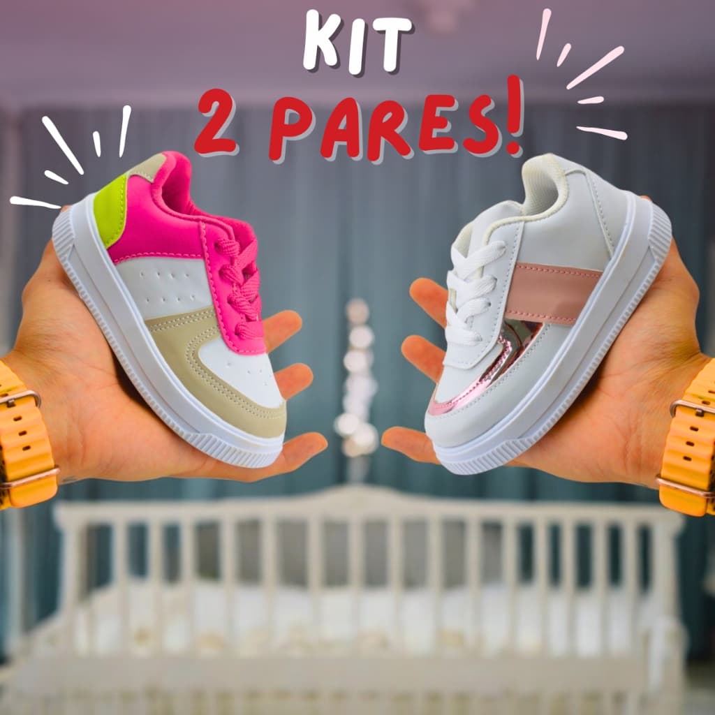 Kit 2 Pares Tênis Baby Infantil Menina Escolar Casual Conforto e Estilo Envio Imediato