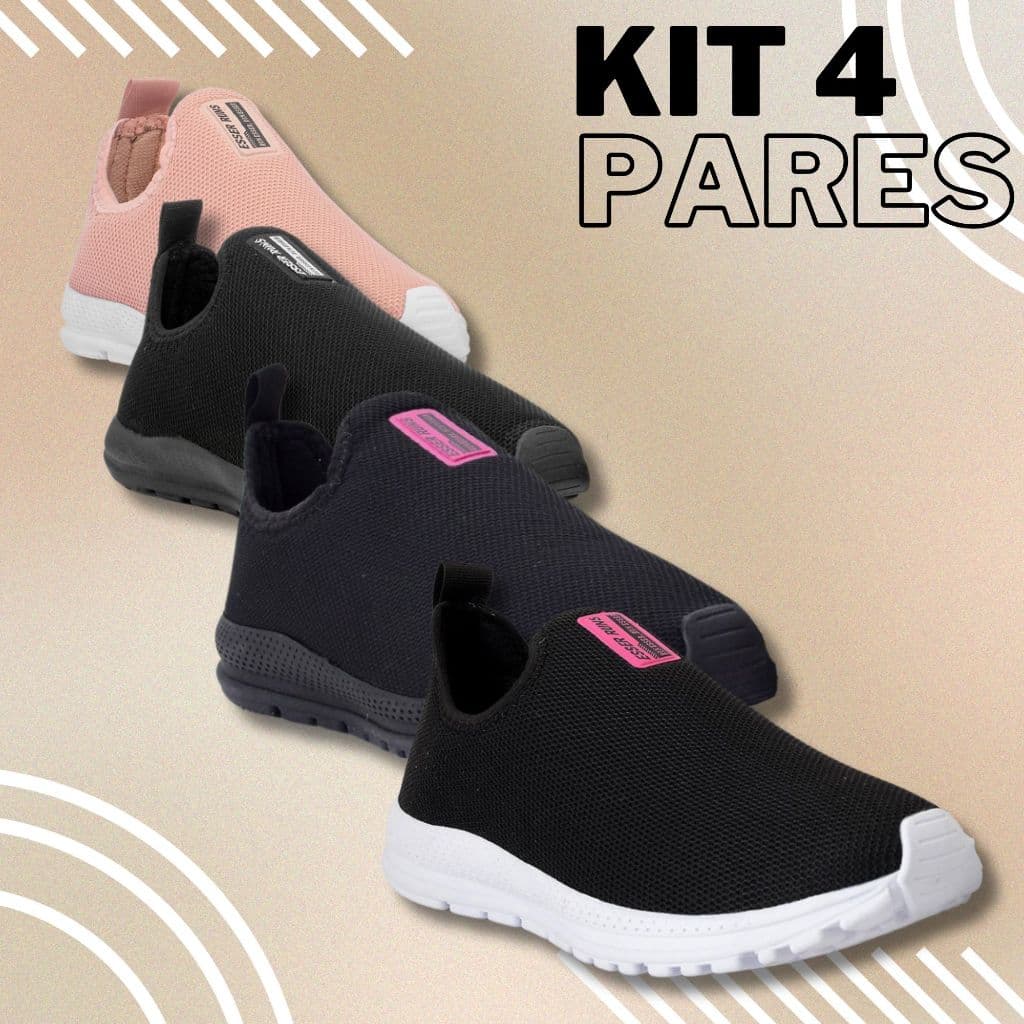 Kit 4 Tênis Meia Feminino Calce Fácil Botinha Ortopédico Sneaker Slip On Casual confortável Academia