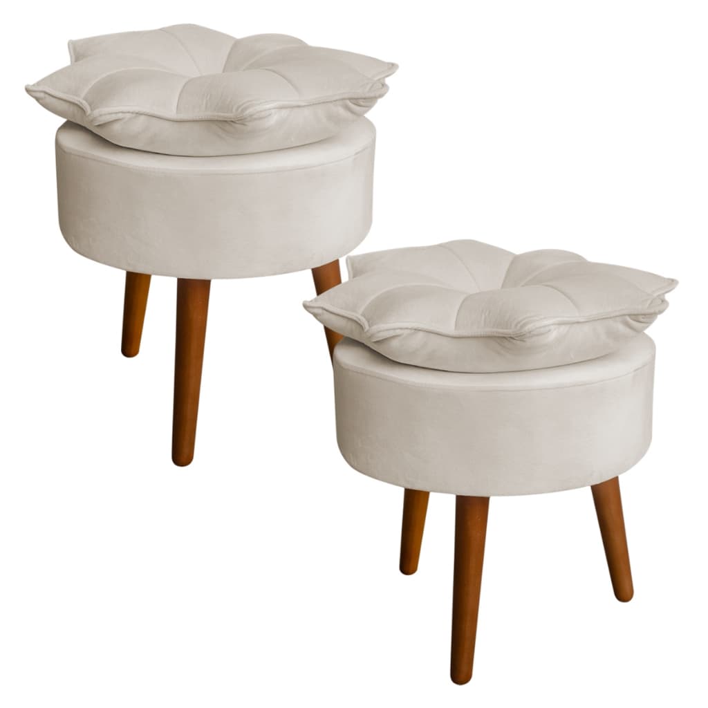 Kit 2 Puffs Pétala Decorativo Banqueta Para Sala Quarto Sala De Estar Recepção Pés Palito - Belim Móveis