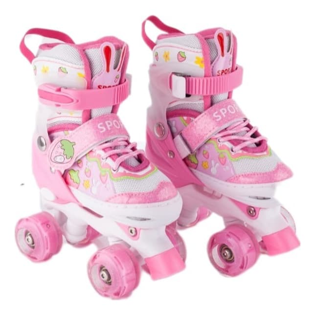 Patins Infantil Moranguinho Orelha De Coelho Quad Com Ajuste De Tamanho Rodas Com Led Lançamento