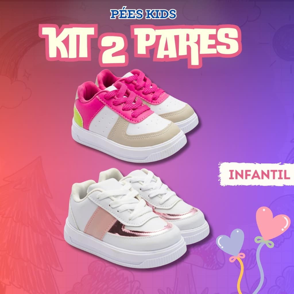 Kit 2 Pares Tênis Baby Menina Escolar Casual Super Leve e Macio Melhor Preço