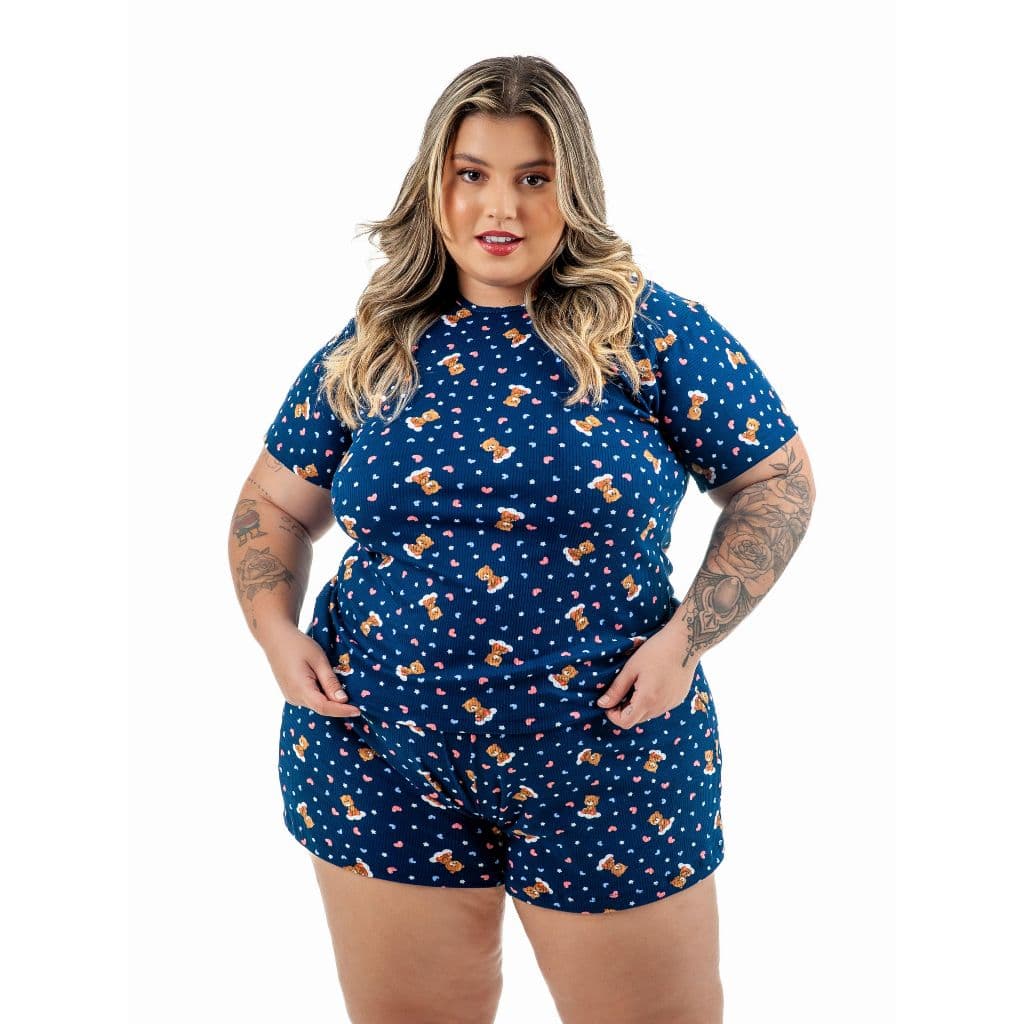 Baby Doll Plus Size Pijama Feminino Estampado Fresquinho Canelado Short Doll Roupa de Dormir