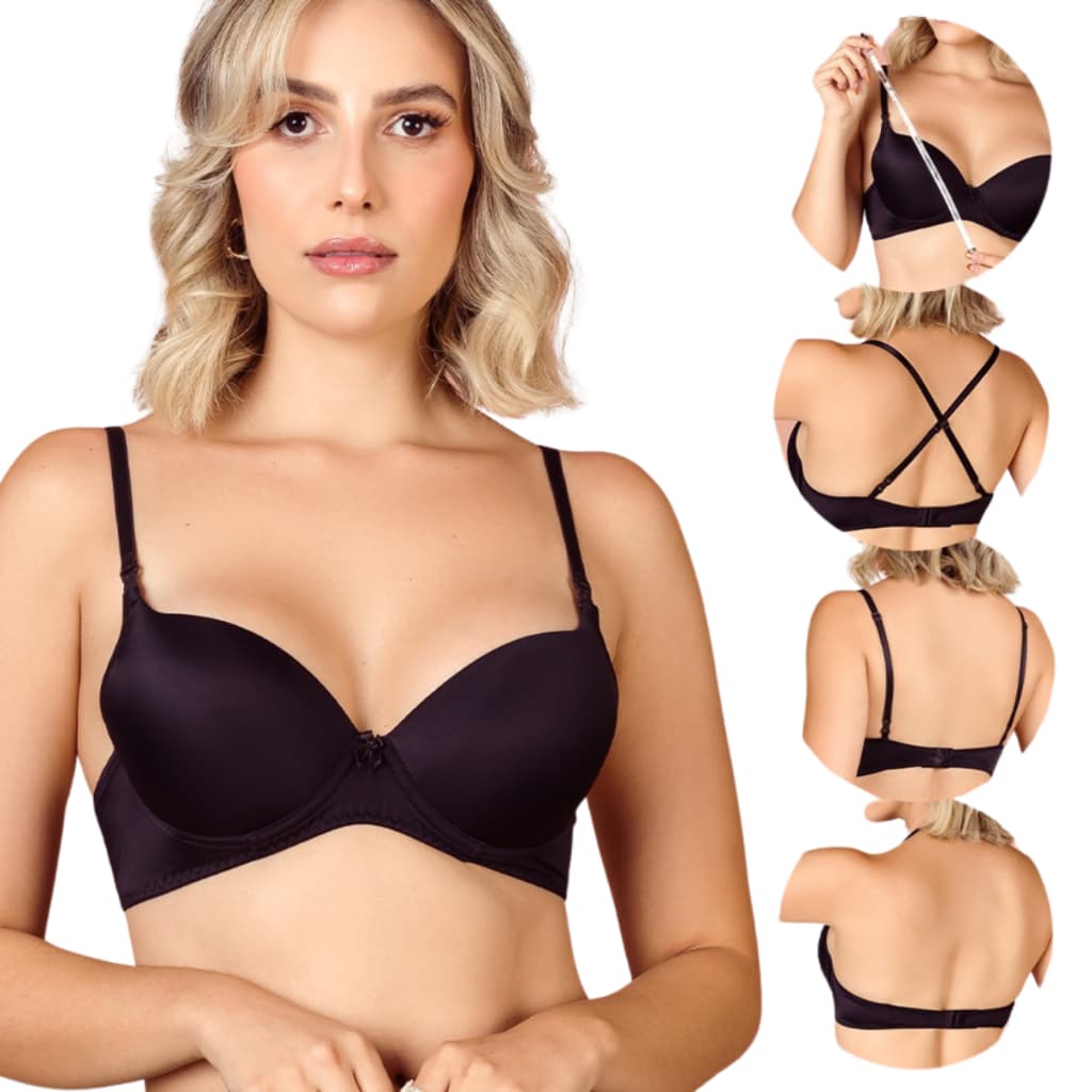 Sutiã 4 em 1 Com Bojo Aro Alças Removíveis Multifuncional Silicone Invisível Costa Nua Cruzado