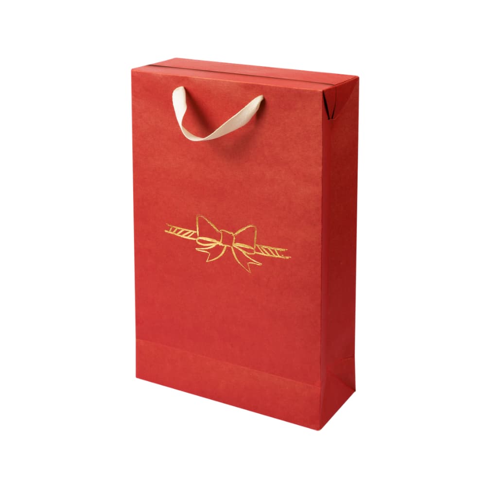 Sacola Box Presente Vermelho Laço Dourado P - 23x35x9