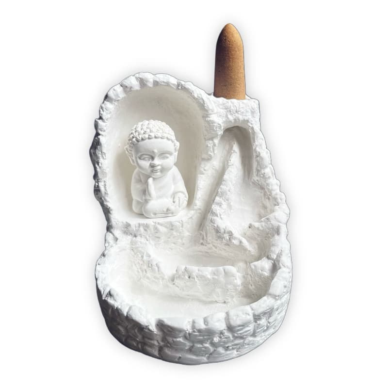 Incensário Cascata com Buda em Gesso Cru