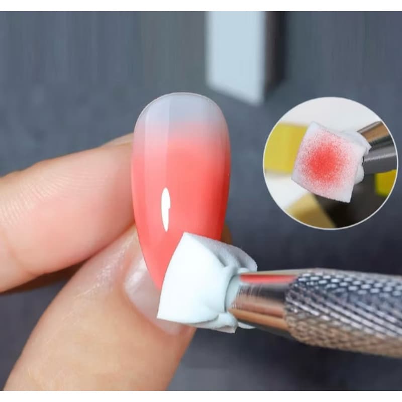 Kit Esfumado Perfeito para Unhas Aplicador em Metal + 100 Mini Esponjas Descartável Nail Art Unhas em Gel Alta Qualidade