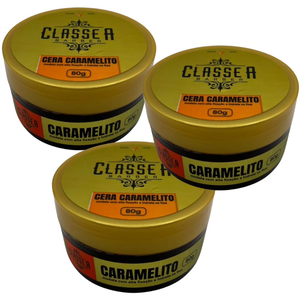 Kit 3 Pomada Caramelito Classe A Barber Efeito Brilho Alta Fixação Hidrata os Fios 80g