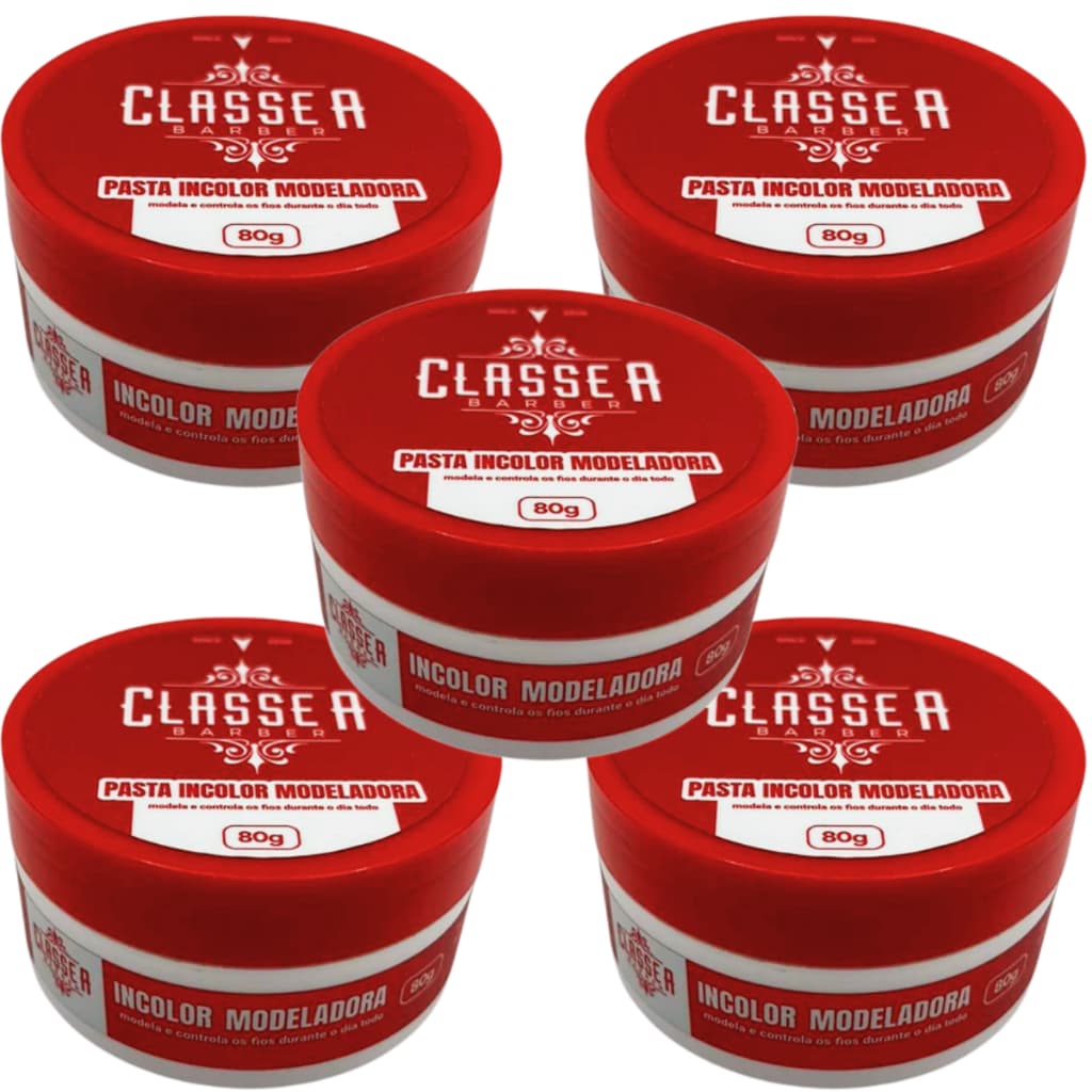 Kit 5 Pomadas Incolor Modeladora Efeito Brilho Classe A Barber 80g