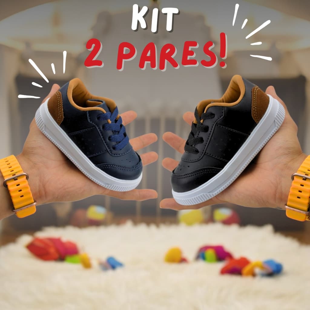 Kit 2 Pares Tênis Baby Infantil Menino Escolar Casual Leve e Confortável Envio Imediato