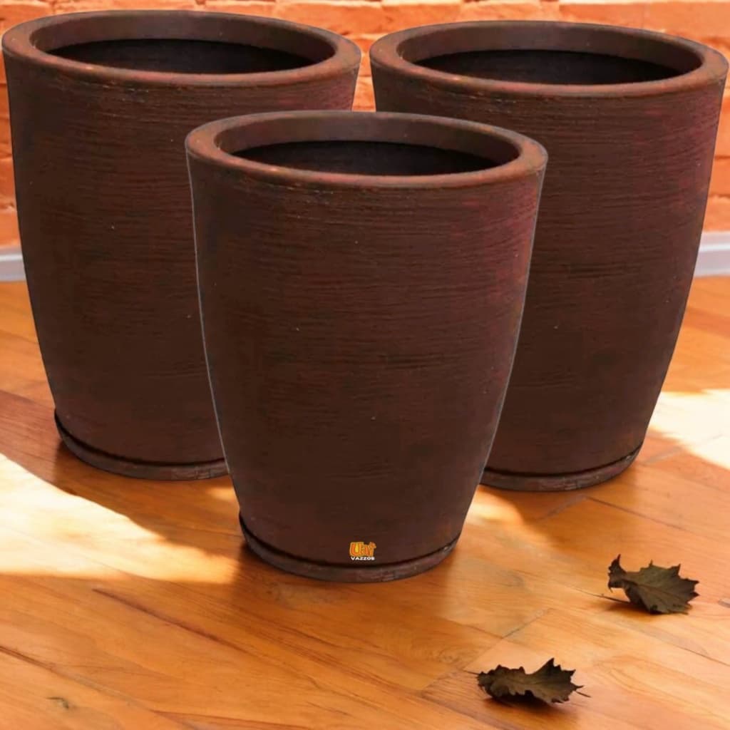 Kit 3 Vasos P/Planta Coluna bojo Nº2 (31X38) Polietileno Moderno Decor Casa Jardim C/Prato Coletor