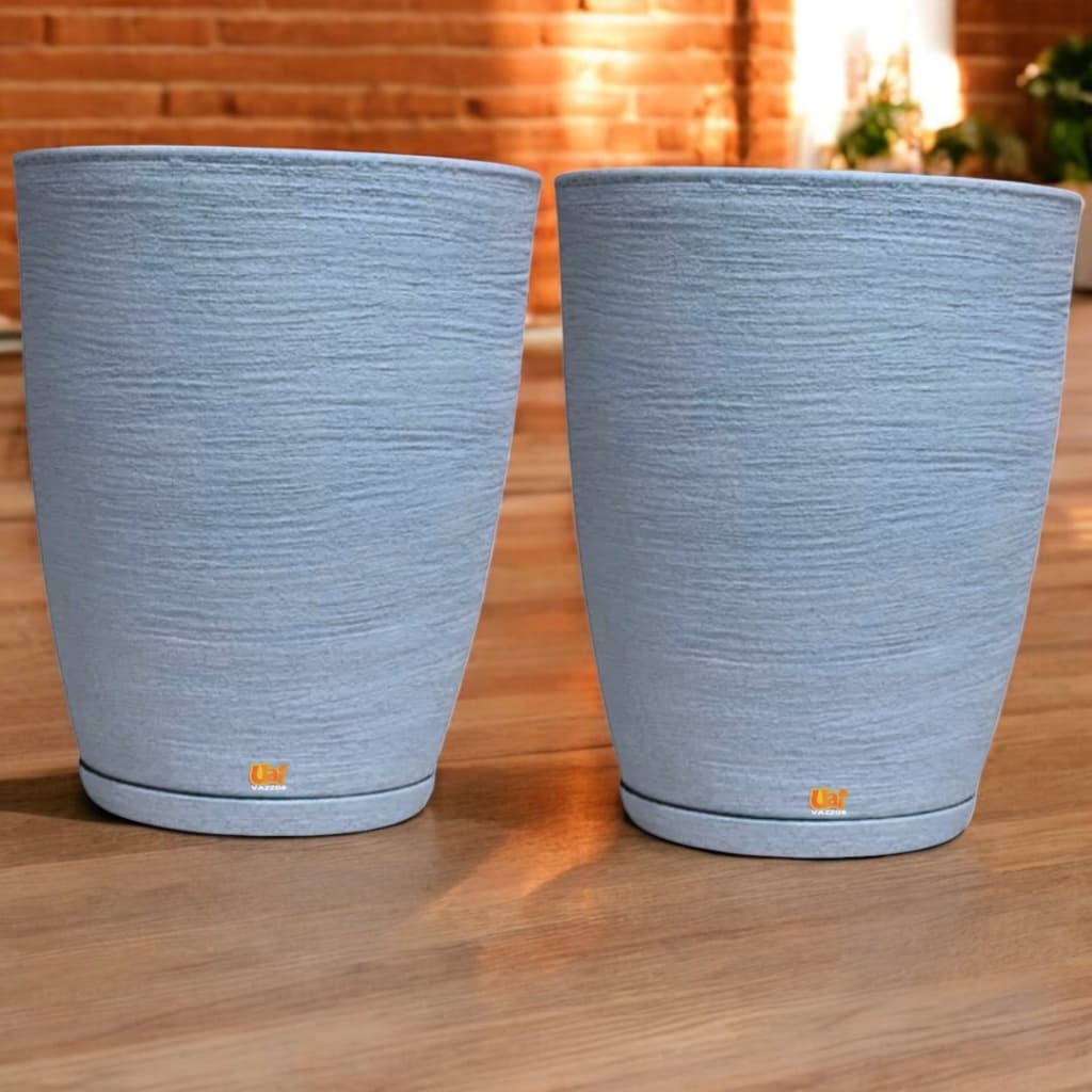Kit 2 Vasos P/Planta Coluna bojo Nº2 (31X38) Polietileno Moderno Decor Casa Jardim C/Prato Coletor