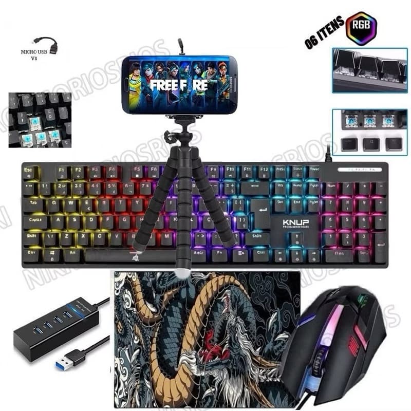 Kit Mobilador Para Celular Completo Hub 3.0 Varios Modelos Teclado Mouse Gamer Mouse Pad Tripe