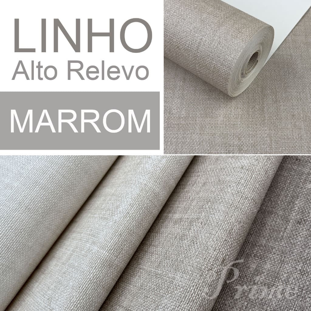 Papel de Parede Importado Alto Relevo Linho Marrom Claro - Rolo 10 metros de comprimento x 53cm de Largura Cola Inclusa