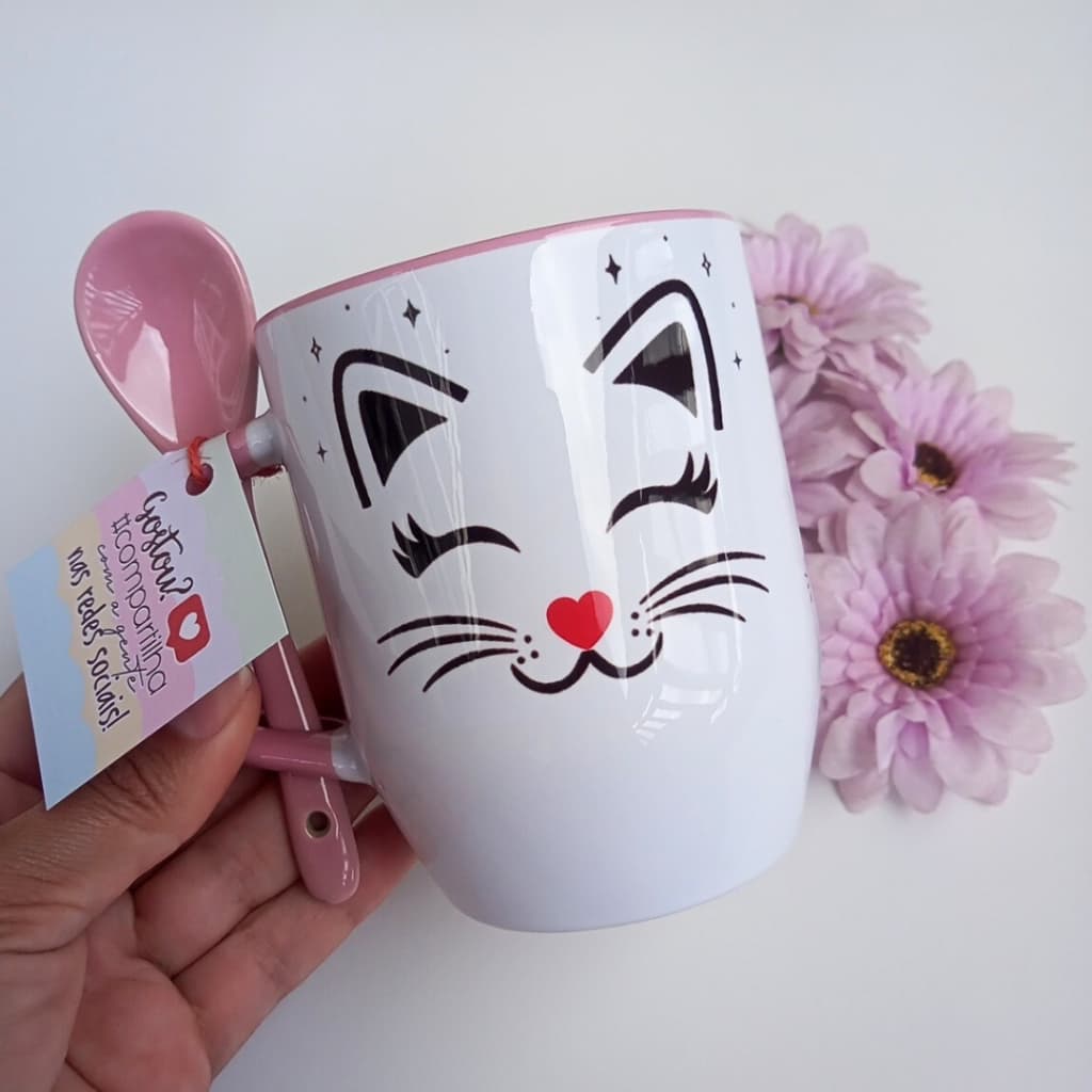 Caneca Louca do Gato com Colher – 325ml | Personalizada, Presente Criativo e Fofo