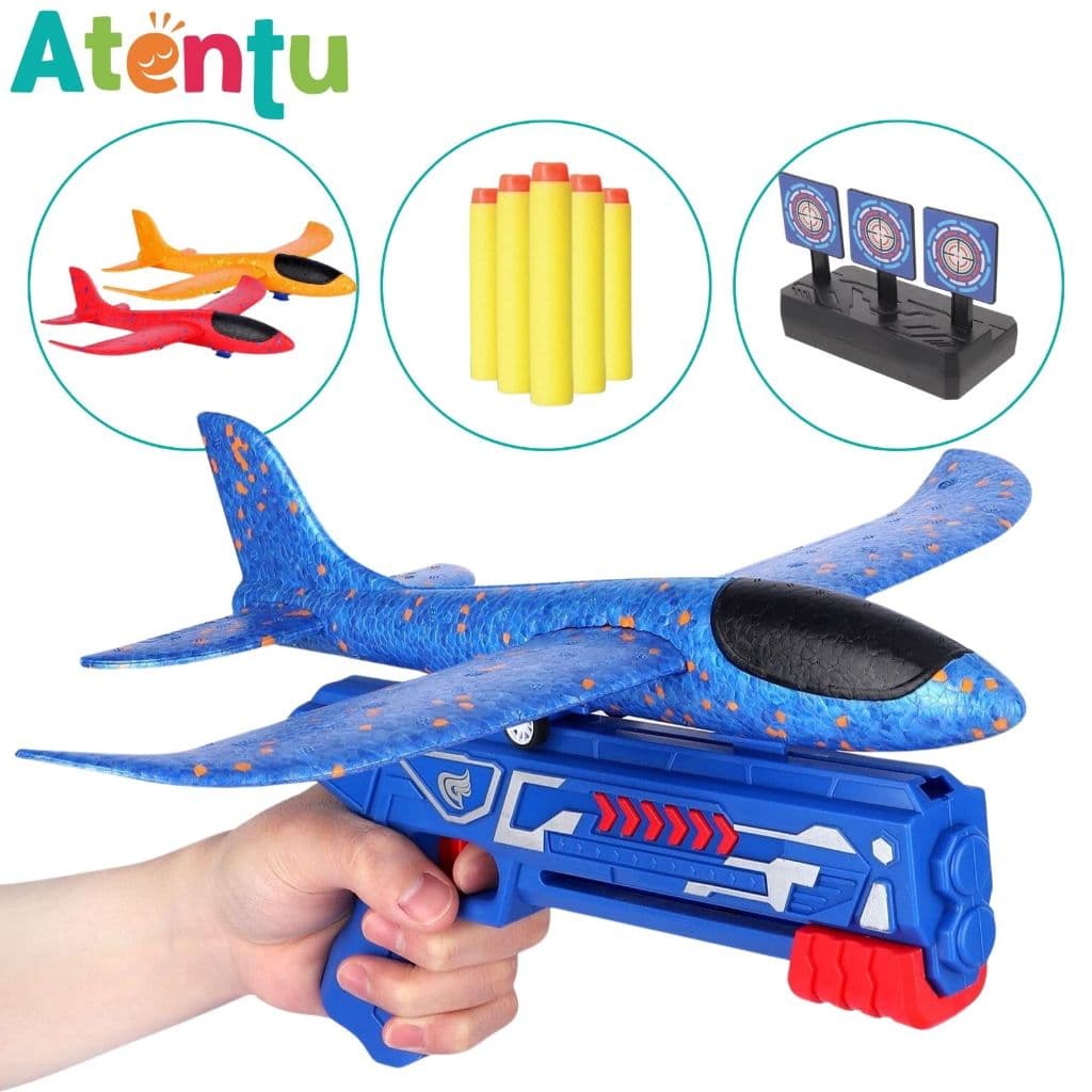 Pistola Lança Avião Brinquedo Infantil Planador Tiro ao Alvo Divertido