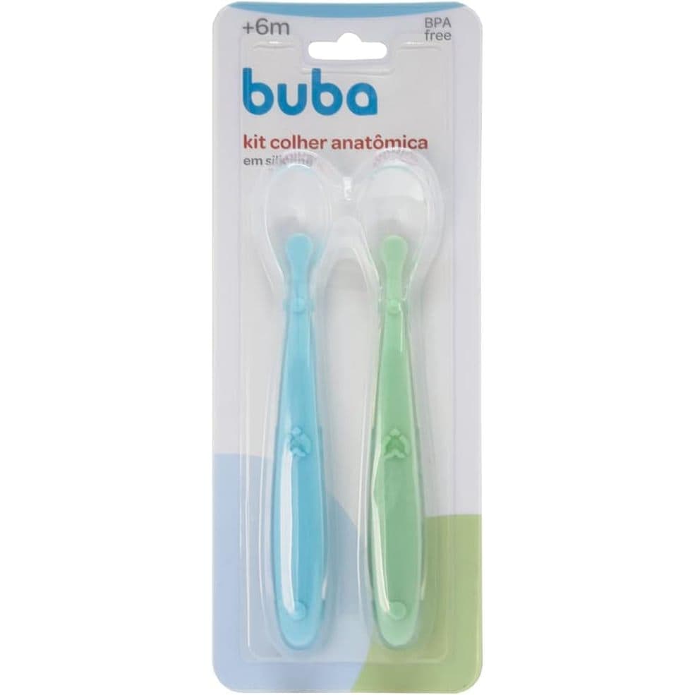 Buba Kit Colher Silicone Azul E Verde Infantil Lembrançinha