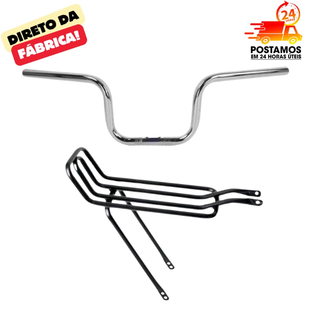 Guidão Tipo Cg Titan Preto + Bagageiro Rabetão Tubão garupeira para bike bicicleta
