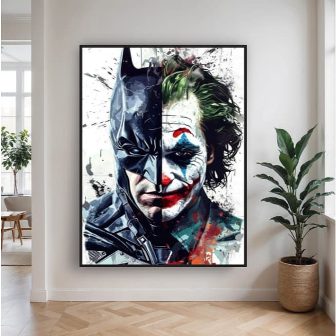 Quadro Decorativo Batman Coringa Face Arte DC Cavaleiro Palhaço Grande Sala Hall Quarto 60x40cm