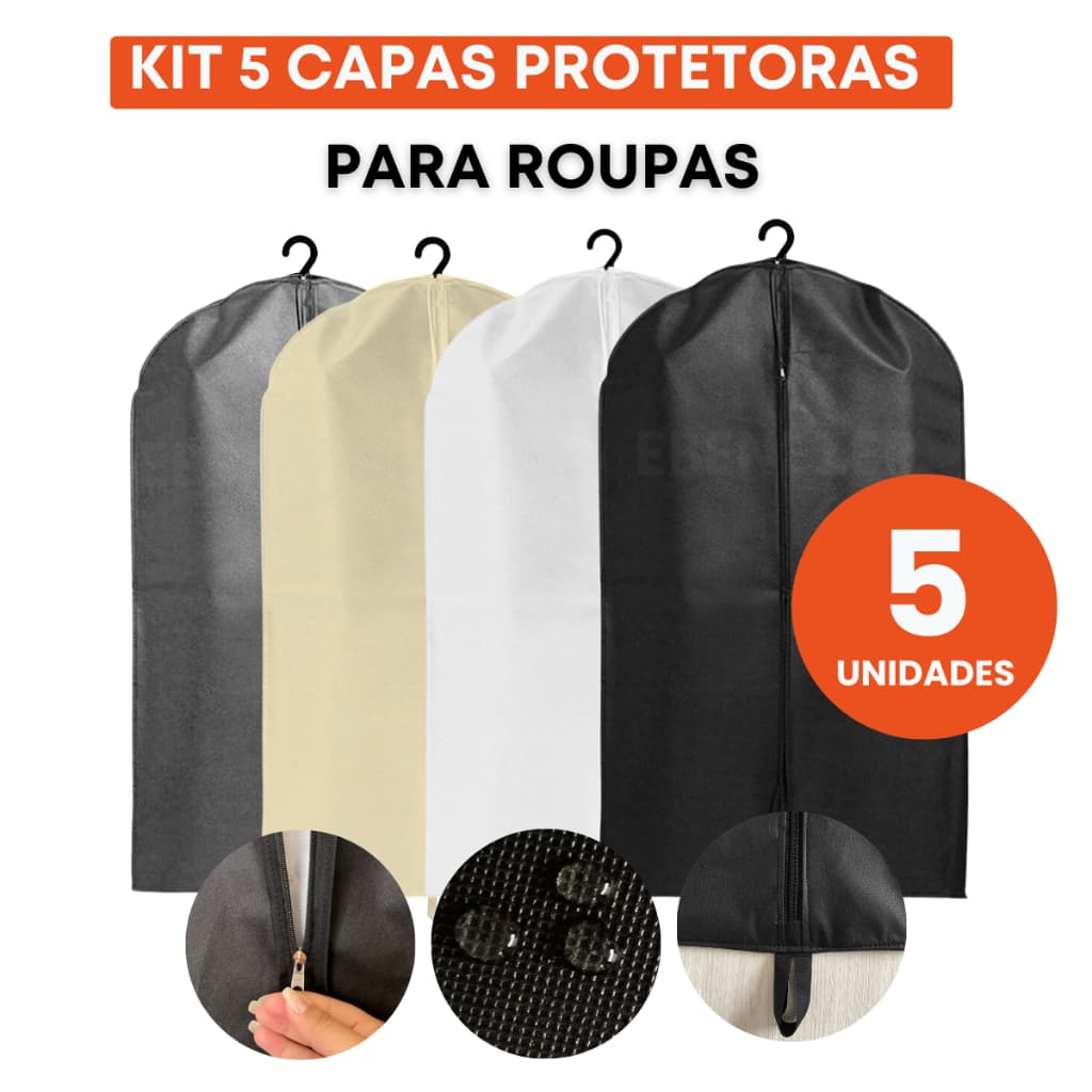 Kit 5 Capas Protetoras P Guardar Transportar Porta Terno Organizador Guarda Roupa Tnt