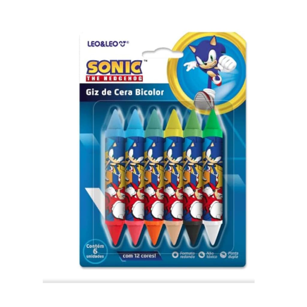 GIZ DE CERA BIG BICOLOR SONIC C/ 6 UND E 12 CORES LEOLEO