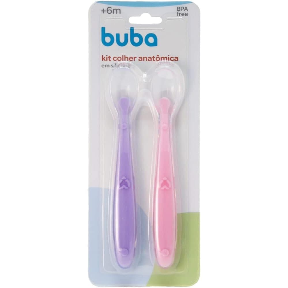 BUBA Kit Colher Silicone Baby - 2 Pecas - Rosa/Lilás Lembrançinha