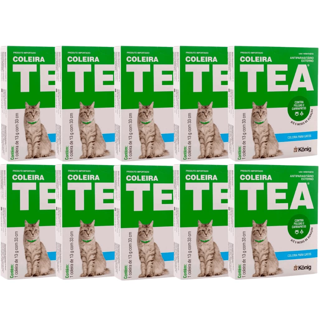 Coleira Antipulgas TEA GATO 33cm KIT 10 unidades