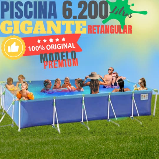 PISCINA GIGANTE ESTRUTURAL RETANGULAR PREMIUM SUPER C/ MEDIDAS DE 4.77 X 2.84 X  0.75M DESMONTÁVEL.