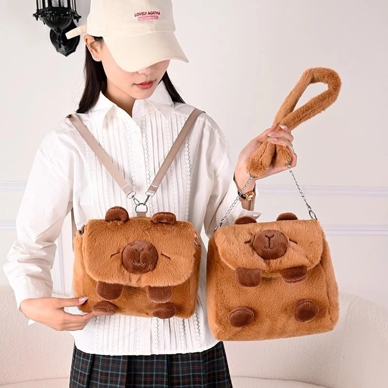Mochila Crossbody Feminina Infantil de Pelúcia Fofa Estilo Coreano e Conforto para o Dia a Dia