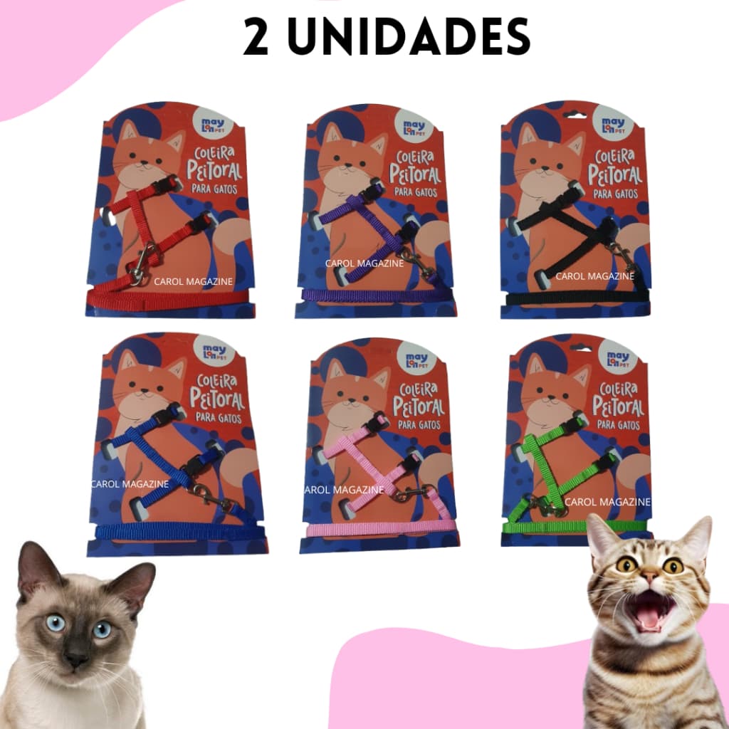 Kit 2 Coleira Para Gato Cachorro Peitoral com Guia peitoral americano Pequeno Porte 2 Unidades