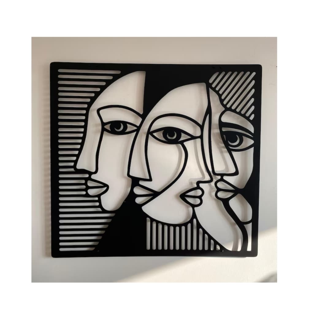 Quadro Pablo Picasso Várias Faces MDF Preto Fosco
