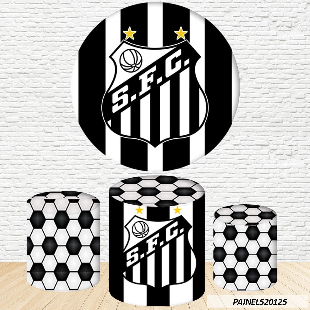 Kit de Capas Painel Redondo Sublimado Santos1,50M + Trio Capas de Cilindro C/Elastico Veste Facil