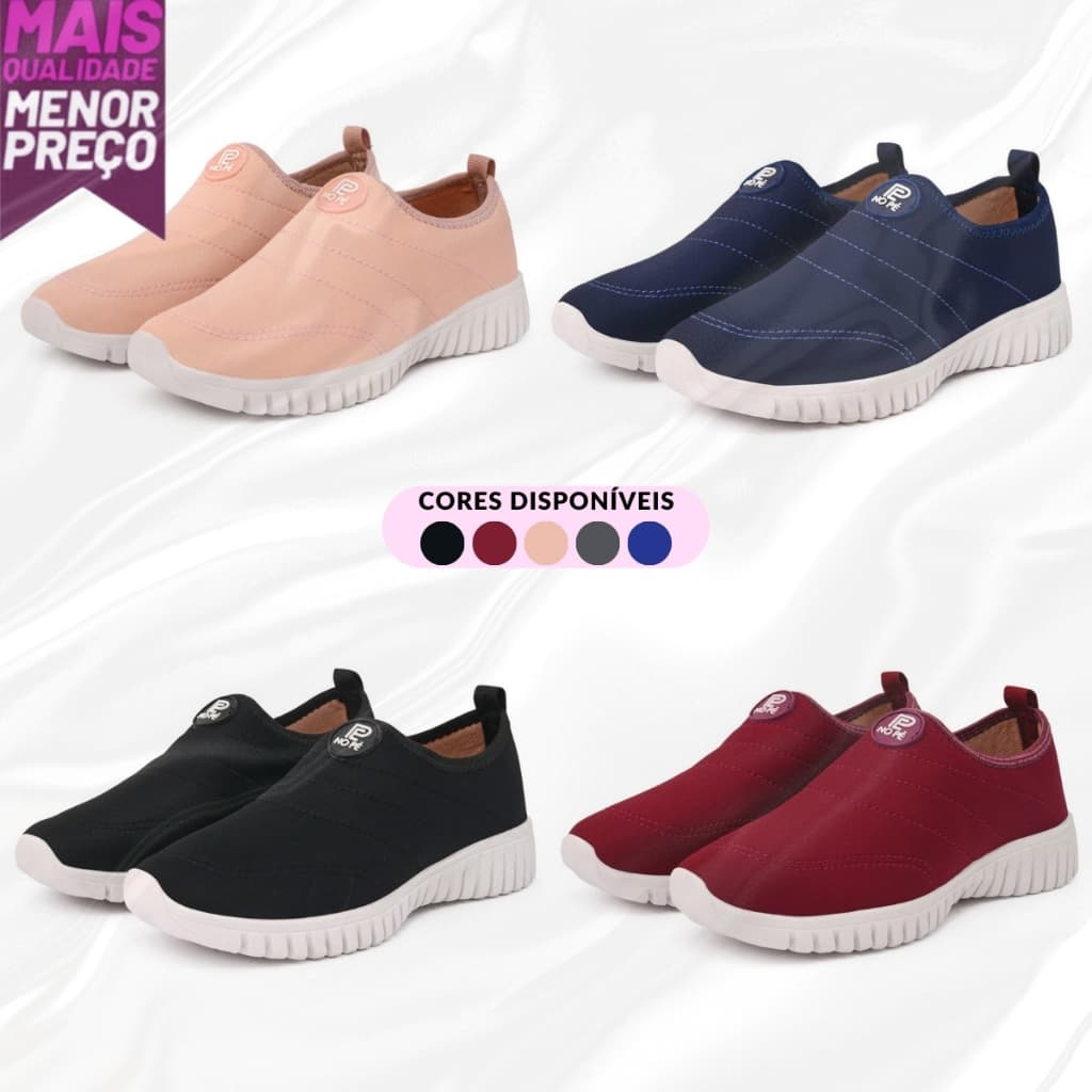 Tênis Ortopédico Feminino Slip On Meia Calce Fácil Sem Cadarço Confortável Academia Caminhada