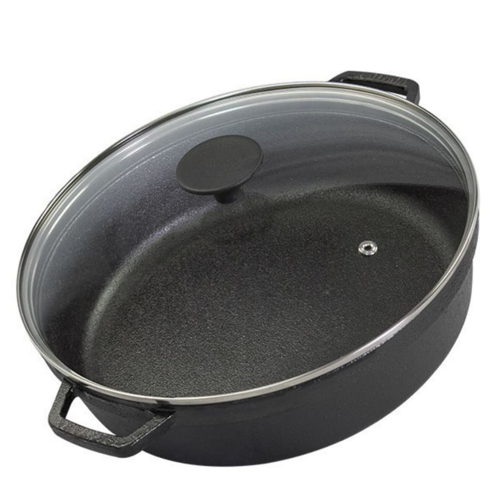 Panela De Ferro Fundido Risoteira Risoto 28 Cm 3,9L Com Tampa de Vidro