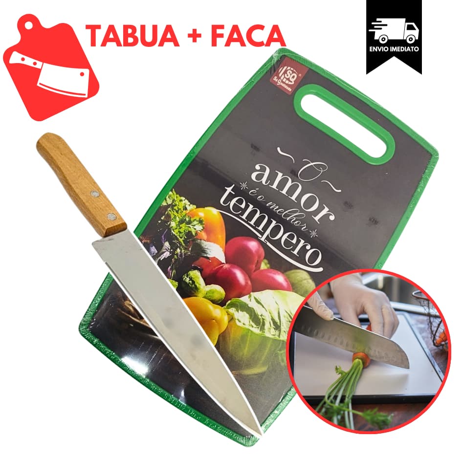Faca e Tábua Corte Grande de Cozinha Carne Comida Legumes Salada Casa Utilidade Churrasco