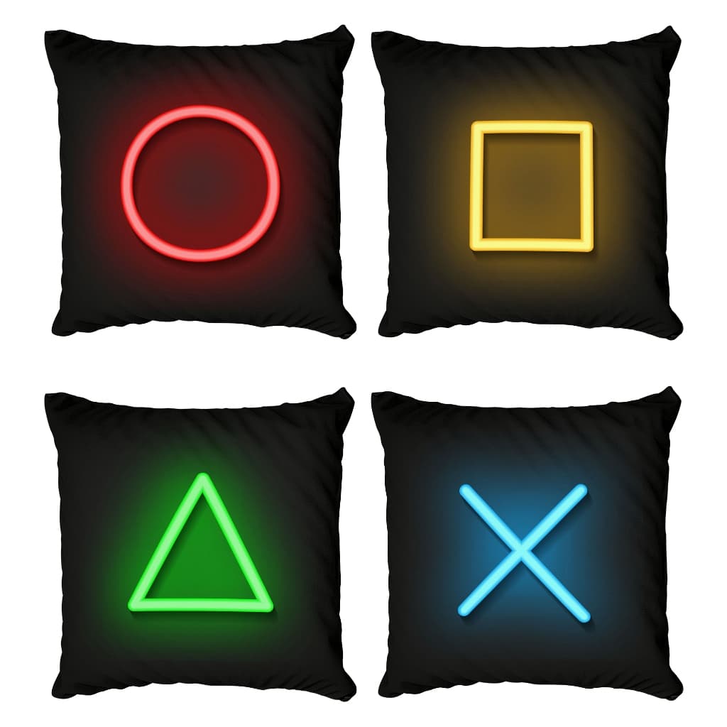 Kit 4 Capas De Almofadas Decor Botões Videogame Símbolos 40x40cm