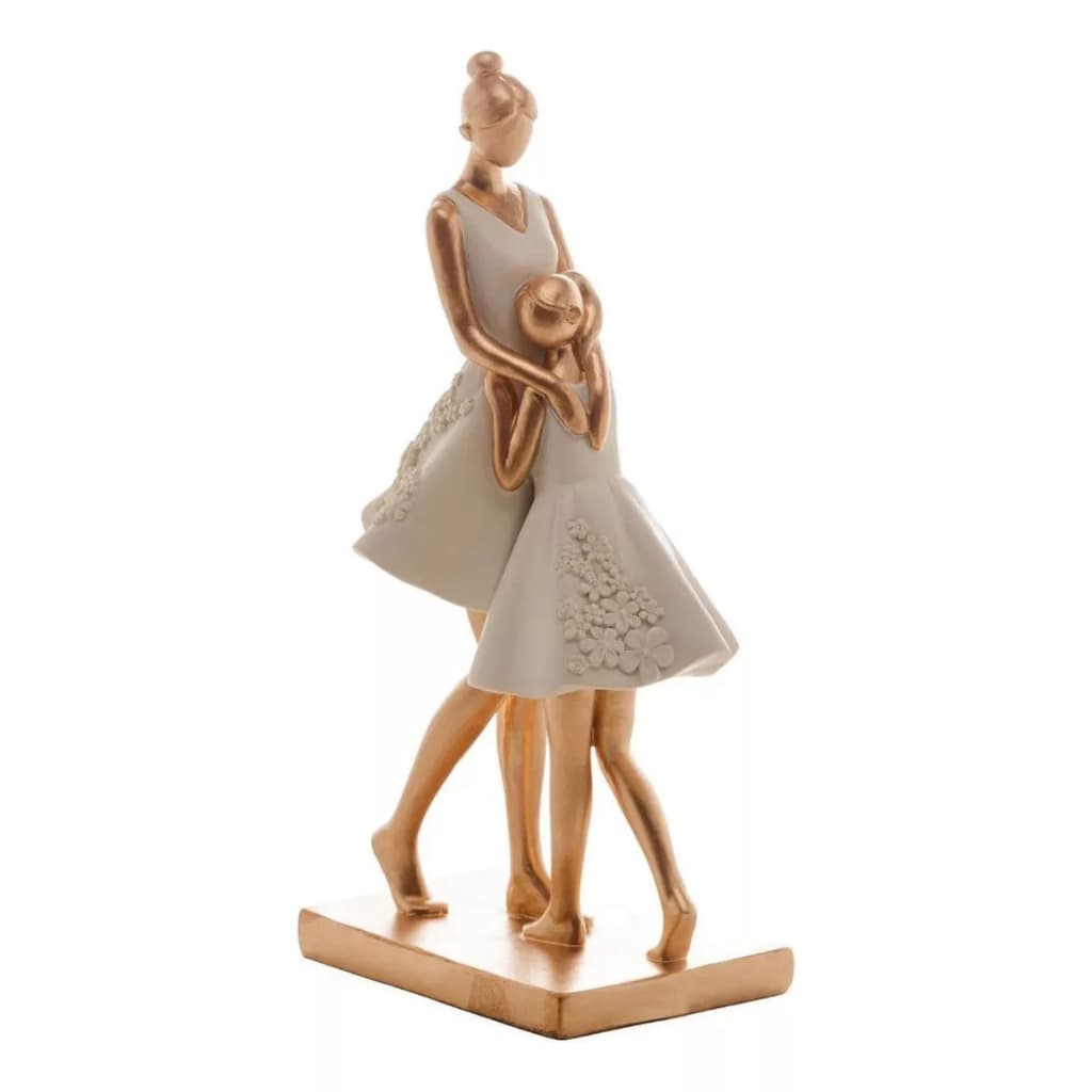Escultura Decorativa Família Mãe E Filha Se Abraçando Cor Branco - Lyor