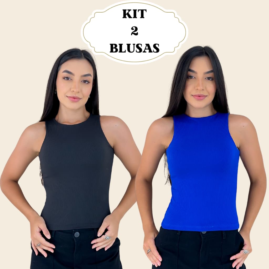 Kit 2 Regata Blusa Feminina Básica Casual Social