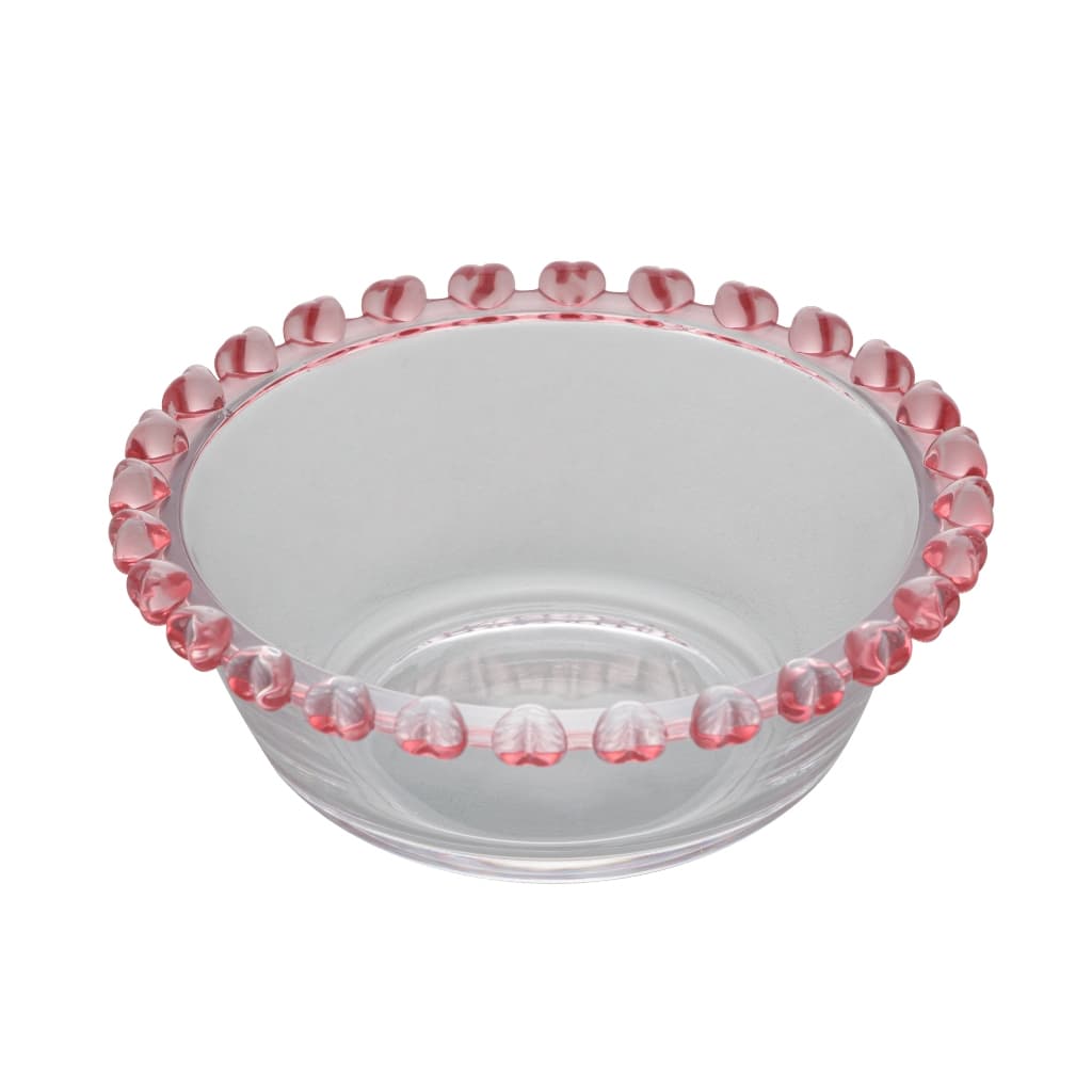 Jogo de 6 Bowl Raso de Cristal Coração Borda Rosa 11,5cm x 4,5cm - Lyor